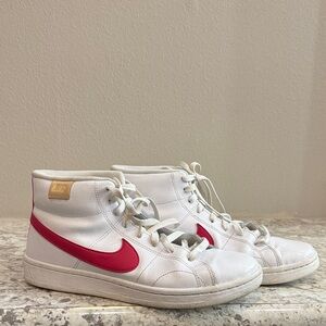 Nike White and Pink Mid-Top Sneakers